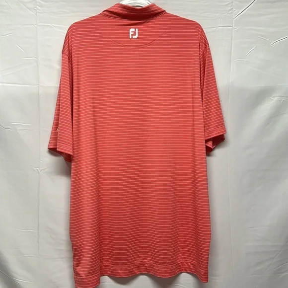 Footjoy Lisle Classic Pencil Stripe Polo Flamingo color NBC Golf Logo Men's XL - Picture 5 of 5